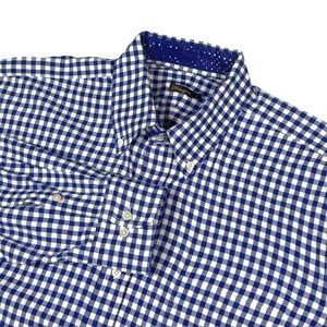J.McLaughlin Menswear Button Down Long‎ Sleeve Blue Gingham Dress Shirt